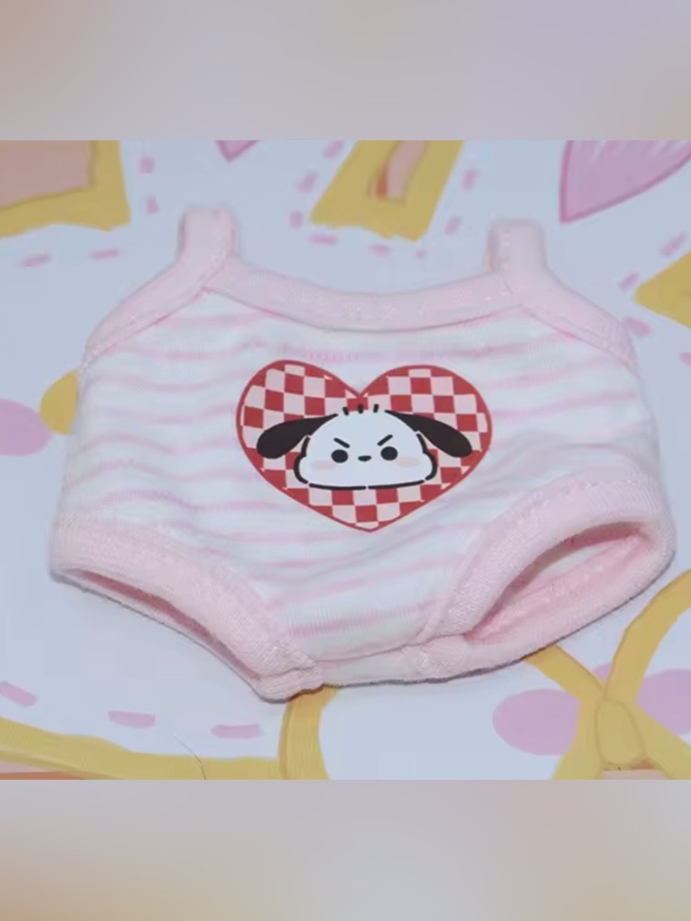 Pink Striped Labubu Onesie with Heart Puppy Graphic